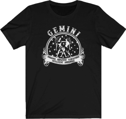 Gemini Horoscope - Gemini Zodiac Sign Black T-Shirt. Gemini Tee - Black Unisex T-shirt