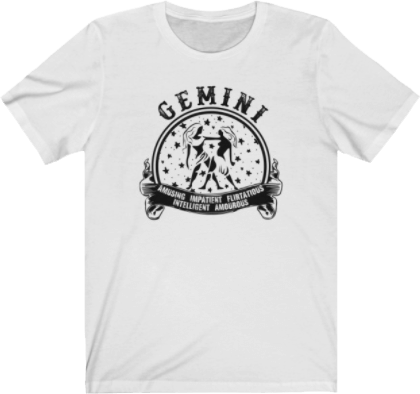 Gemini Horoscope - Gemini Zodiac Sign White Tee. Gemini T Shirt - White Unisex Tee