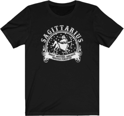 Sagittarius Horoscope - Sagittarius Zodiac Sign Black T-Shirt. Sagittarius Tee - Black Unisex T-shirt